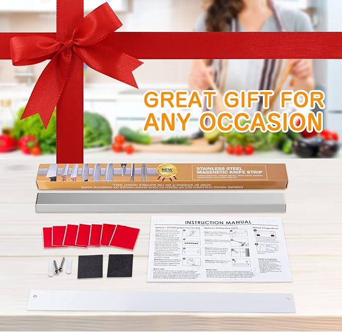 Ninonly 16 Inch Magnetic Knife Holder for Refrigerator Stainless Steel Magnet Knife Strip for Wall Mounted No Drilling Knife Rack with Powerful Magnetic Pull Force Fridge Applicable