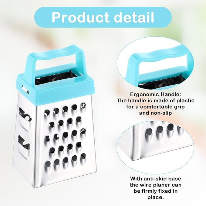 3Pcs Mini Grater, Small Cheese Grater Stainless Steel Box Grater with Handle Efficient Kitchen Gadget for Grating Garlic Nutmeg Chocolate Parmesan Dishwasher Safe,1.02x1.45in