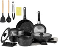 Nonstick Ceramic Cookware Set 21PCS with Detachable Handle, Pans and Pots Set, RV Kitchen Set Cookware Set, Pan Pots with Removable Handles, Oven Safe, Induction Ready(Black)