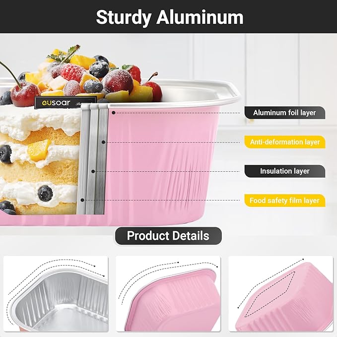 EUSOAR Aluminum Foil Baking Cups with Lids, 10oz 100pcs Creme Brulee Ramekins Disposable, Muffin Cups for Baking, Mini Cake loaf Bread Containers Pans Flan with Lids for Party Favor Birthday