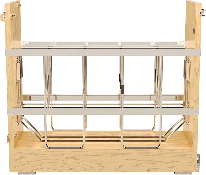Rev-A-Shelf 8" Wooden Pullout Shelf Bakeware Organizer for Base Kitchen Cabinets with Soft Close and 100 Pound Ball-Bearings, 447-BCBBSC-8C