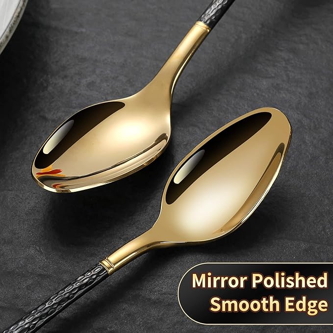 Lemeya Hammered Black Gold Silverware Set,20 Piece Modern Flatware Set Service for 4,Mirror Polished Stainless Steel Cutlery Set Utensil Set Tableware Set,Kitchen Knives Fork Spoon Set,Dishwasher Safe