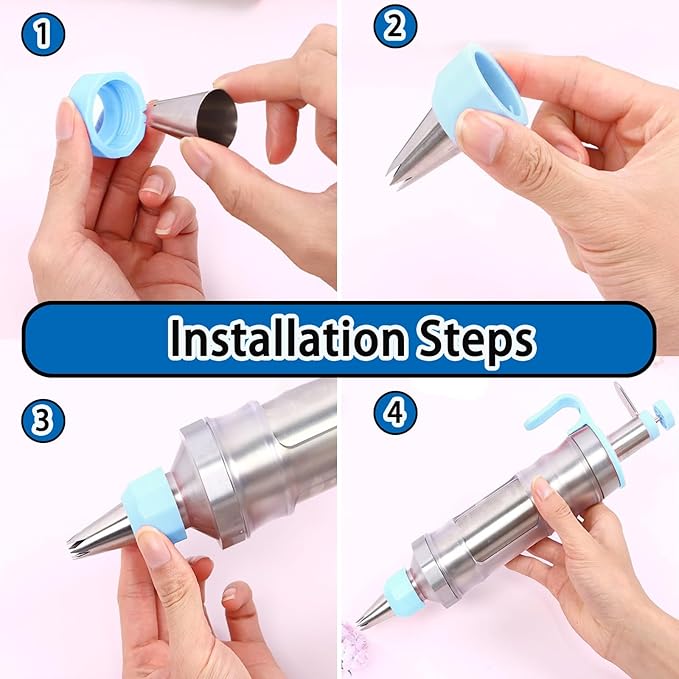 Novano Dessert Decorating Syringe Set, Frosting Piping Kit Stainless Steels Cake Decorating Kit with 6 Piping Tips & 9 silicone cupcakes, Cupcake Decorating Kit Piping Bags and Tips Set