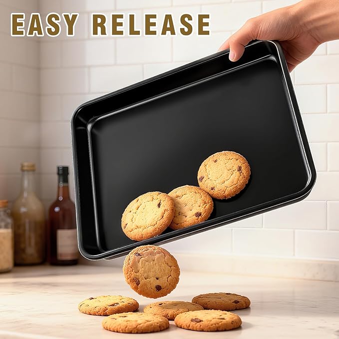 Toaster Oven Pans Set of 2, Shinsin 11-Inch Nonstick Baking Sheet Pans and Trays, 1/8 Thicker Replacement Small Baking Tray Accessories for Cookie, Non Toxic and Easy Clean and Diswasher Safe,Black