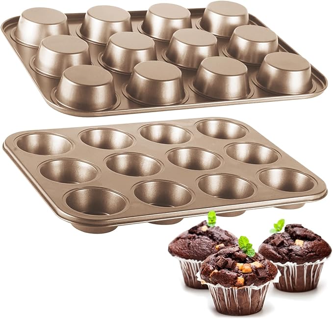 Cupcake Pan Nonstick 2 Pack (Gold, Standard 12 cup)