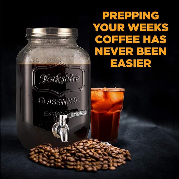 2-Gallon Cold Brew Coffee Maker – Commercial Size Extra Large Glass Dispenser with Metal Spigot, Reusable Metal Filter & Airtight Lid – Big Batch Brewing by KitchenToolz