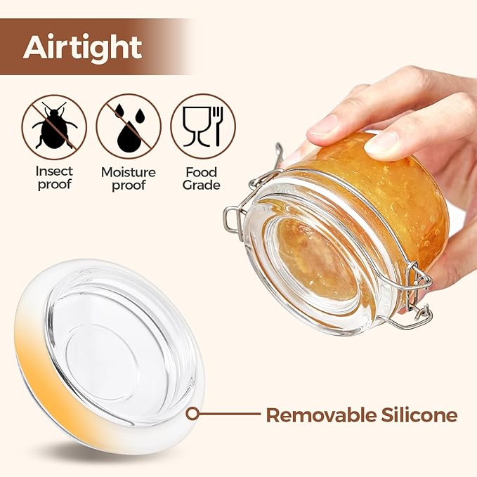 ComSaf 4oz Small Airtight Glass Jars Set of 12 with Lids Food Storage Jar Round, Mason Jar, Mini Storage Container with Clear Preserving Seal Wire Clip Fastening for Kitchen Canning, Jam, Spice, Honey