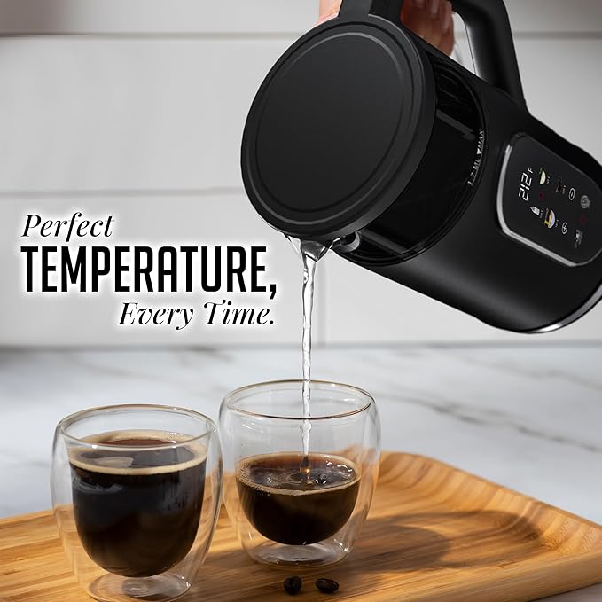 OVENTE Electric Kettle, 1.7L Fast Boiling Water Heater with Digital Touchscreen, Double-Wall Cool Touch Exterior, 5Hr Keep Warm, Auto-Shut Off, Boil-Dry Protection and Borosilicate Glass, Black KD96B
