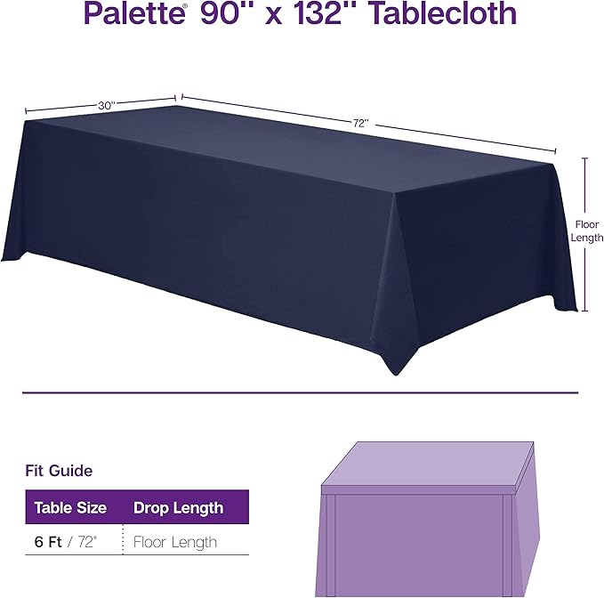 Gee Di Moda Rectangle Tablecloth - 90 x 132 Inch Royal Blue Table Cloth for 6 Foot Table with Floor-Length Drop - Heavy Duty Washable Fabric - 6 Ft Buffet Table, Holiday Party, Wedding & Baby Shower