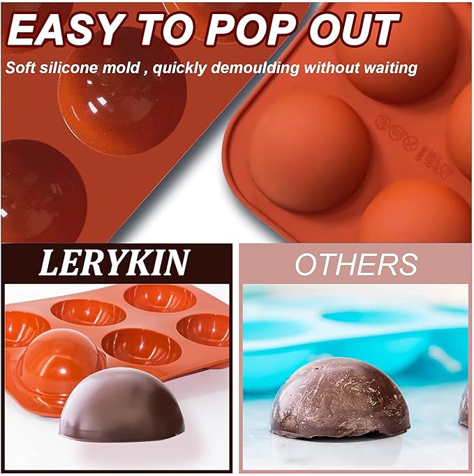 6 Holes Medium Semi Sphere Silicone Molds, 2 Packs Half Sphere Silicone Baking Molds for Making Chocolate, Cake, Jelly, Dome Mousse