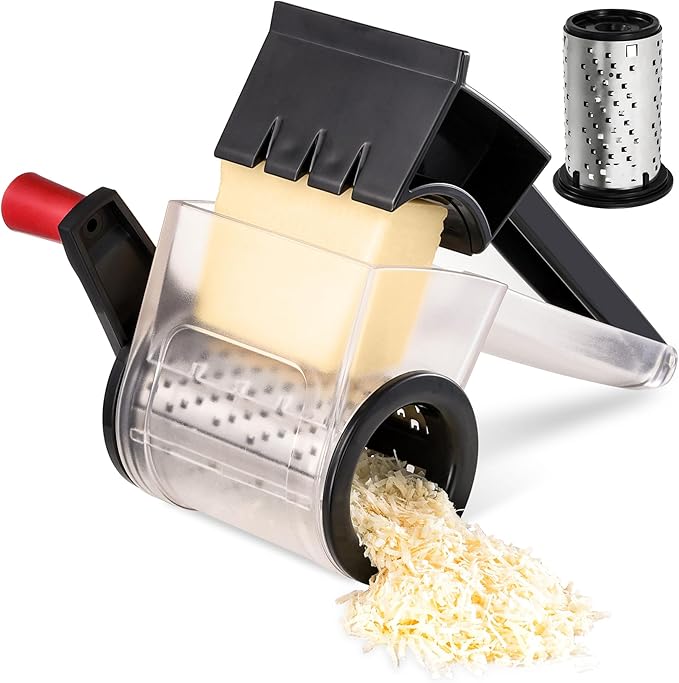 GDL Cheese Grater with Handle, Compact Parmesan Cheese Grater for Kitchen, Dishwasher Safe Parmesan Grater with Stainless Steel Blade for Cheese, Nuts, Chocolate and More, Black