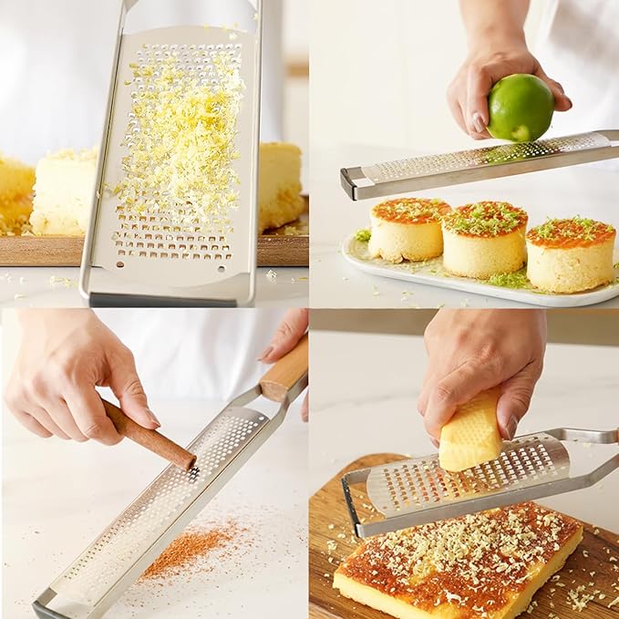 Professional Cheese Graters for Kitchen Stainless Steel Handheld,Durable Rust-Proof Metal Lemon Zester Grater With Wood Handle for Cheese,Chocolate,Spices,Kitchen Gadgets (Wideboard)