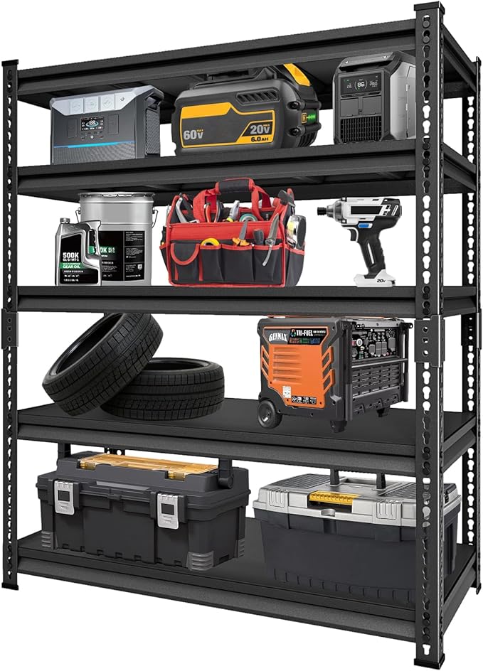 Adjustable Shelving Units and Storage, 48”W Garage Shelving Heavy Duty,2800LBS Loads 5-Tier Garage Storage Shelves, Metal Shelves for Living Room,Pantry,48”W×24”D×78”W,Black