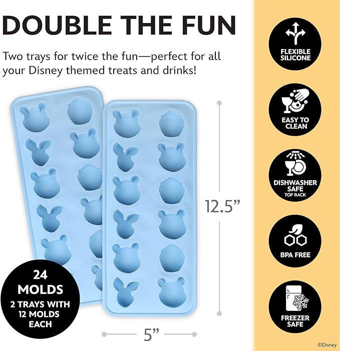 Disney Pooh Silicone Ice Cube Tray – 2 Pack Ice Trays for Freezer with Fun Pooh Ice Molds – Flexible BPA-Free Silicone Molds for Ice, Chocolate, and More (Pooh (Baby Blue))