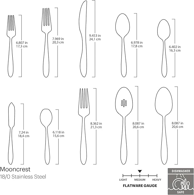 Oneida H037045Awwm Mooncrest 45 Piece Everyday Flatware Set, Service For 8