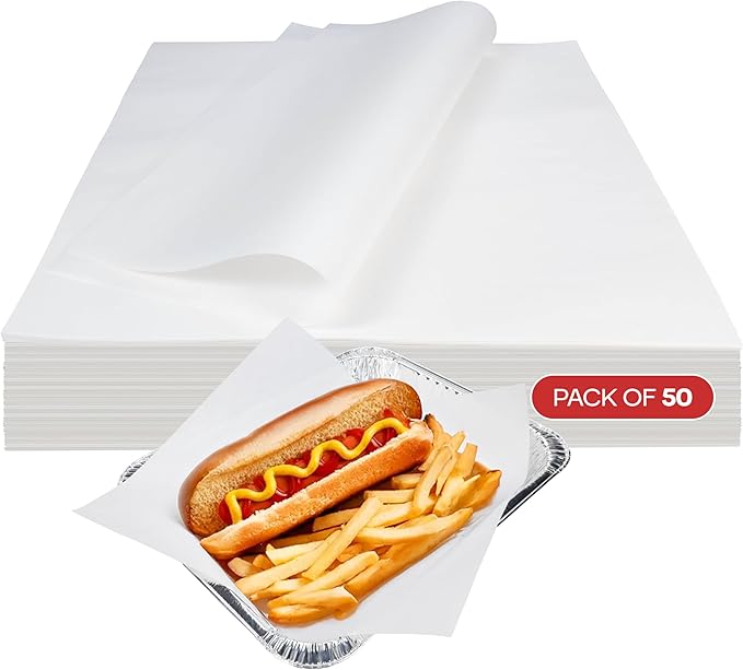 White Deli Paper Sheets, 12" x 12" (50 pcs.) - USA-Made Premium Food Basket Liners - PFAS-Free Grease Resistant Deli Paper Sheets for Food, Snack & Baking Wrap, Picnic & Party by IDL Packaging