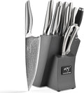NANFANG BROTHERS® 10 Pieces Damascus Kitchen Knife Set, High Carbon Stainless Steel Damascus Steel Chef Knife Set, Stainless Steel Ergonomic Handle for Chef, with Built-in Sharpening Rod NF