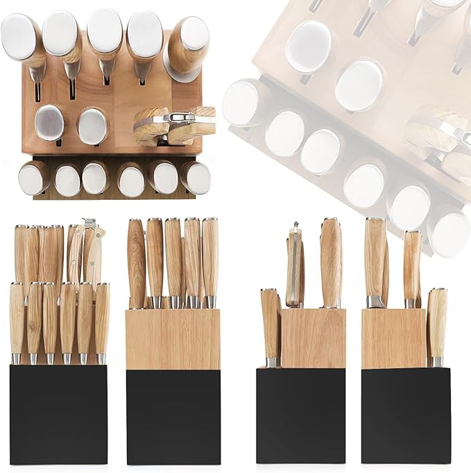 Natura Series 15 PCS Knife Block Set, Ultra Sharp High Carbon Stainless Steel with Wooden Handle