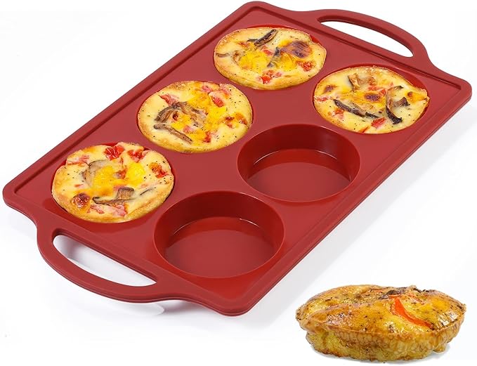 CAKETIME Muffin Top Pan, 3 Inch Metal Reinforced Frame Silicone Egg Molds for Breakfast Sandwiches Non Stick Round Silicone Egg Pan for Baking English Muffins, Whoopie Pies, Corn Bread, Tarts Brown
