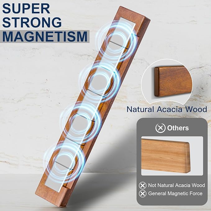 Magnetic Knife Strips, Magnetic Knife Holder for Wall 16 Inch, Acacia Wood Knife Magnetic Strip Use as Knife Bar, Knife Holder for Kitchen Utensil Organizer, Without hooks