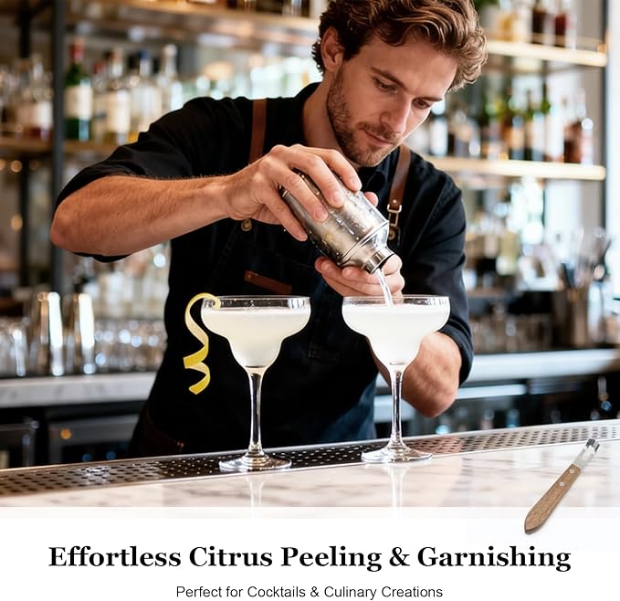 Lemon Zester and Channel Knife - Wooden Handle, Bar Accessories for Bartenders, Versatile Tool and Peeler for Cocktails