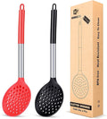 Kitchen Ladle Strainer Set of 2 Large Slotted Spoon with High Heat Resistant BPA Free Non Stick Cooking Skimmers For Draining and Frying (Black and Red)