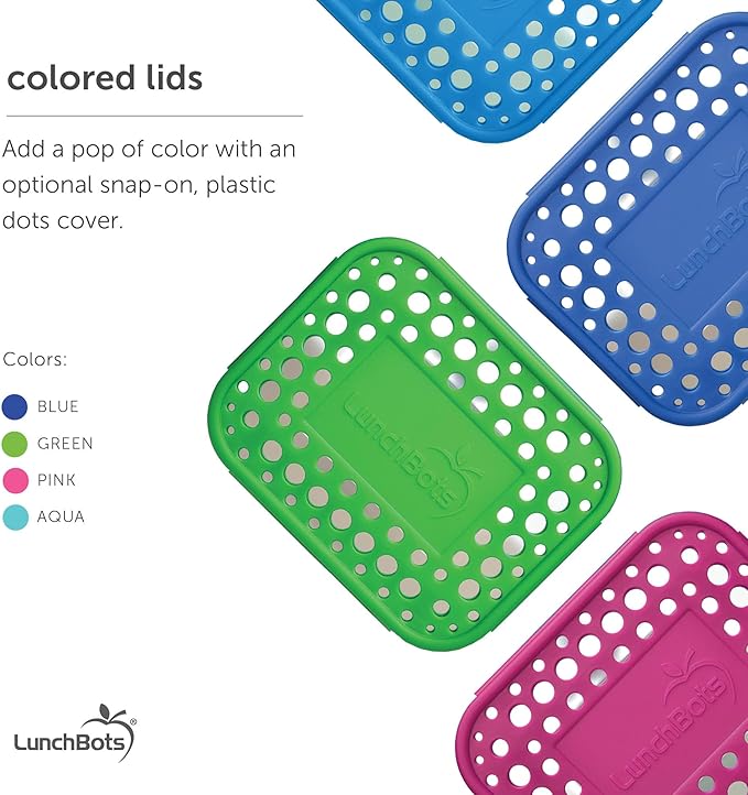 LunchBots Medium Duo Snack Container - Divided Stainless Steel Food Container - Two Sections for Half Sandwich and a Side - Eco-Friendly - Dishwasher Safe - Stainless Lid - Aqua Dots