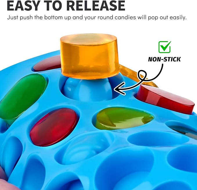 4 PCS Silicone Gummy Candy Molds, 55 Cavities Non-Stick Round Molds for Small Hard Candies, Chocolates, Caramels, Jello, Fruit Snacks