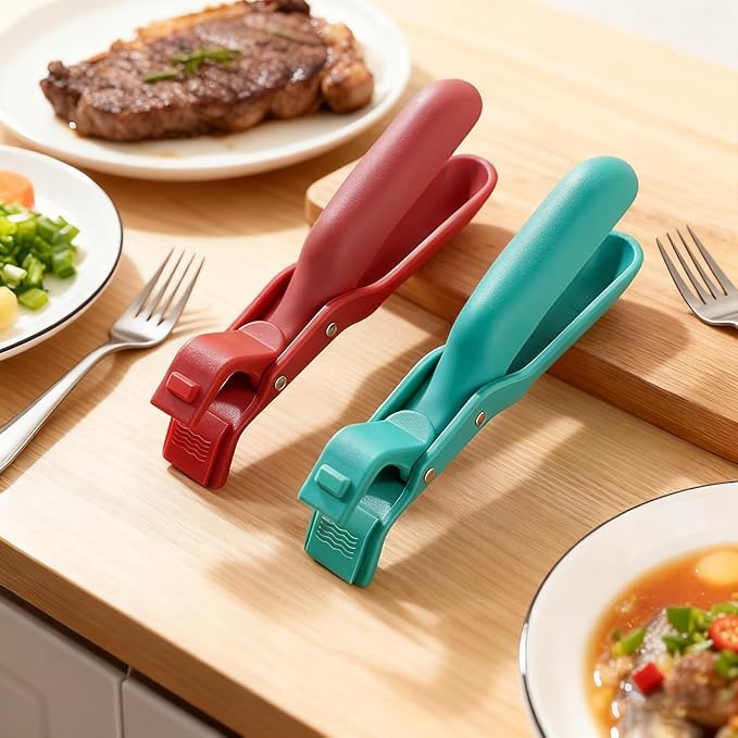 2Pc Hot Plate Gripper Tongs, Silicone Non-Slip Kitchen Utensil, Heat Insulation Anti-Scald Bowl Holder Clip for Cooking (Green + Green)
