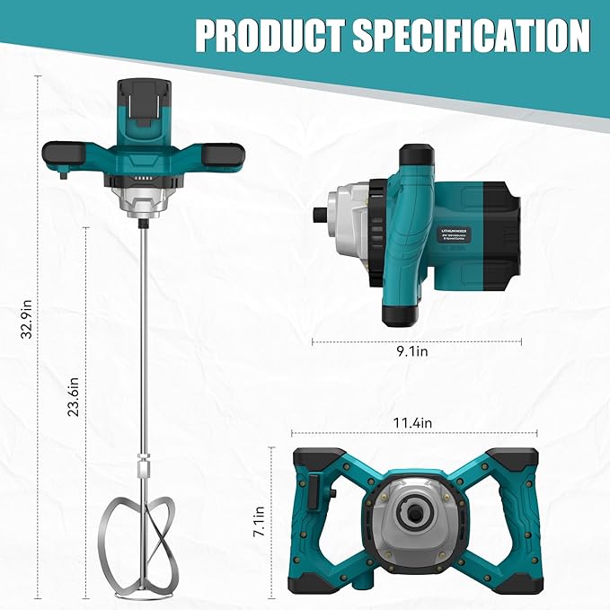 IMAYCC Cordless Cement Mixer, Portable Concrete Mixer,21V 6 Speed Mixing Drill, 1000W Drill Mixer for mud,Motar,Paint, Grout, Plaster,Thinset etc.