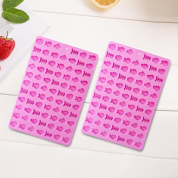2 PCS Gummy Fish Candy Molds Silicone, Cat Dog Treat Molds,152 Cavity Fish Mini Silicone Mold for Chocolate, Fondant, Candy, Biscuits, Cookie, Jelly and Cat Dog Training Commands Concept