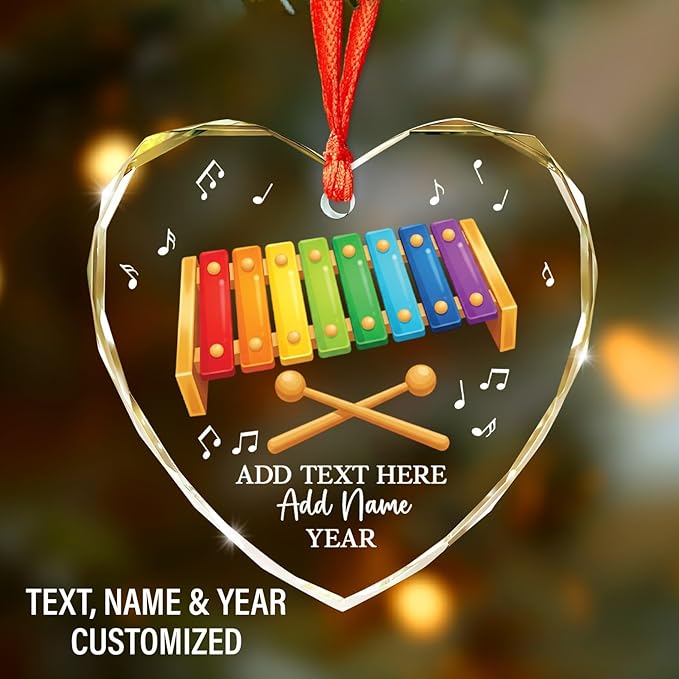 Personalized Xylophone Player Christmas Glass Ornament, Custom Text Name & Year Xylophone Xmas Ornament, Xylophonist Christmas Tree Hanging Ornaments 2025, Gift for Men Women Instrument Lover