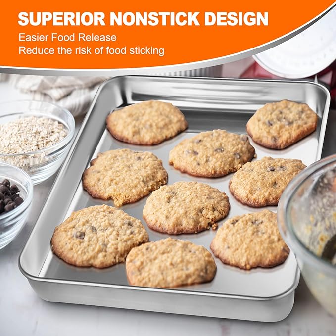 CEKEE Baking Sheet Set of 12, Stainless Steel 16 Inche Cookie Sheets for Baking, Baking Sheet Pan Toaster Oven Tray, Jelly Roll Pan, Warp Resistant & Heavy Duty, Size 16 x 12 x 1 Inches