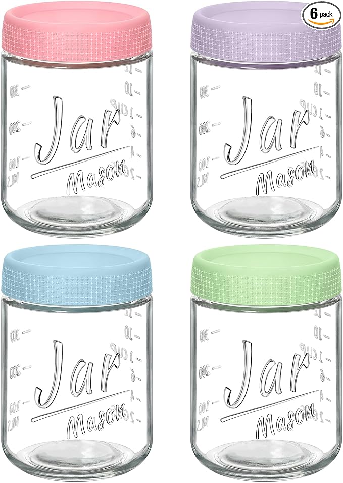 4-Pack 16oz Overnight Oats Containers with Airtight Lids - Glass Mason Jars with Measurement Marks for Yogurt, Meal Prep & Chia Pudding, Stackable & Leakproof