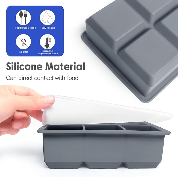 Silicone Ice Cube Trays 3 Pack - Large Size Silicone Ice Cube Molds with Leak Proof Removable Lid Square Ice Cube Tray And BPA Free for Cocktail,Whiskey, Stackable Flexible Ice