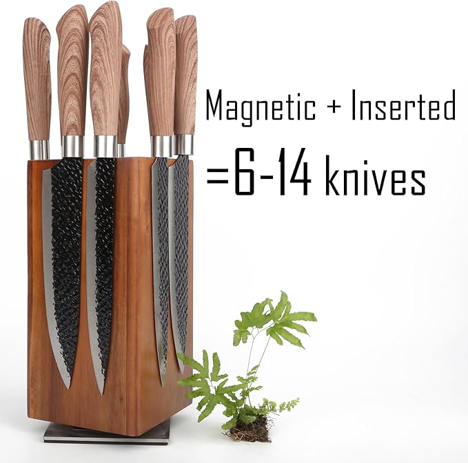 Magnetic Knife Block, Rotatable Knife Holder, Wooden Brown, Modern Style, Acacia Material