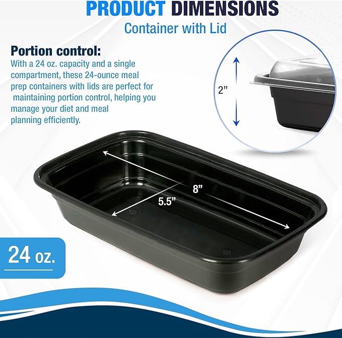 Ruthy's Outlet Meal Prep Containers W/Lids -Square Food Storage – BPA-Free| Stackable | Microwave | Freezer & Dishwasher Safe | Reusable Lunch Bento Box Portion Control & Planning (100 Pack, 32 oz)