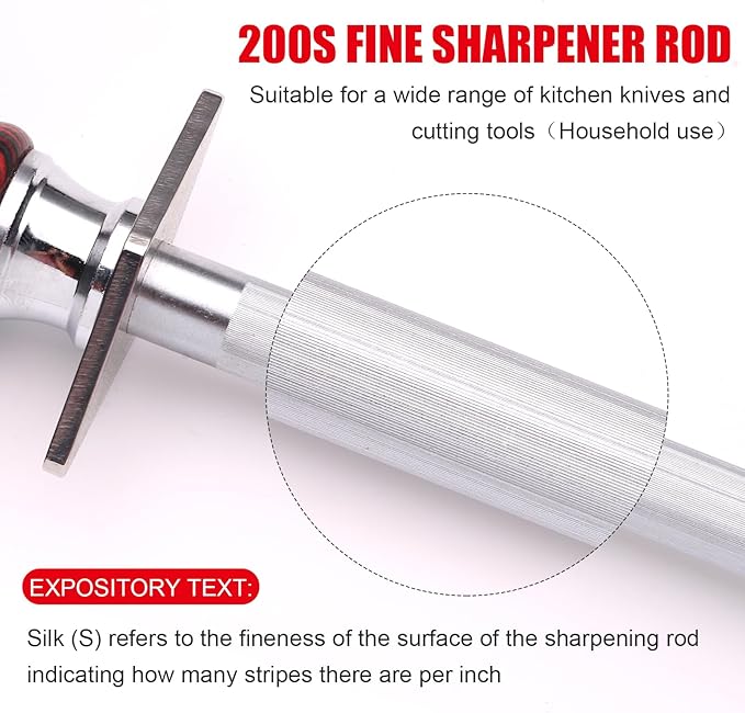 Azhou 12 Inch Fine Honing Rod, HRC 63±2 High Carbon Steel Knife Sharpener Rod with Wooden Handle, Professional Kitchen Knife Sharpener Kitchen Tools