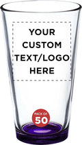 Custom Arc Pint Glass 16 oz. Set of 50, Personalized Bulk Pack - Beer Glasses, Heavy Duty Drinkware - Purple