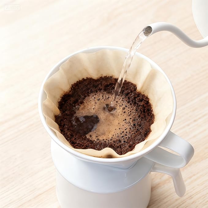 Handmade Pour Over Ceramic Coffee Dripper - Authentic Brewing Experience for Camping, Office, and Home (White)