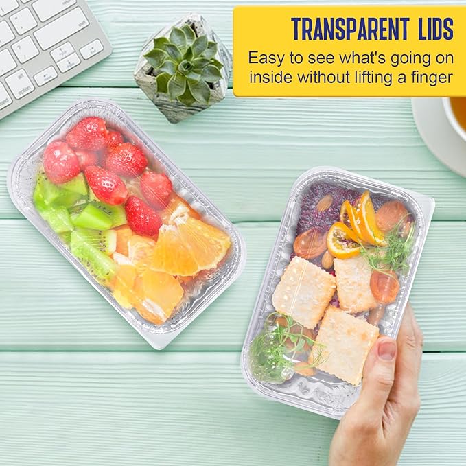 Small Aluminum Pans with Lids, 50 Pack Disposable Aluminum Loaf Pans 6x3.5x2 Inch, Thick Foil Pans Cookware for Baking Cakes, Bread, Meatloaf, Mini