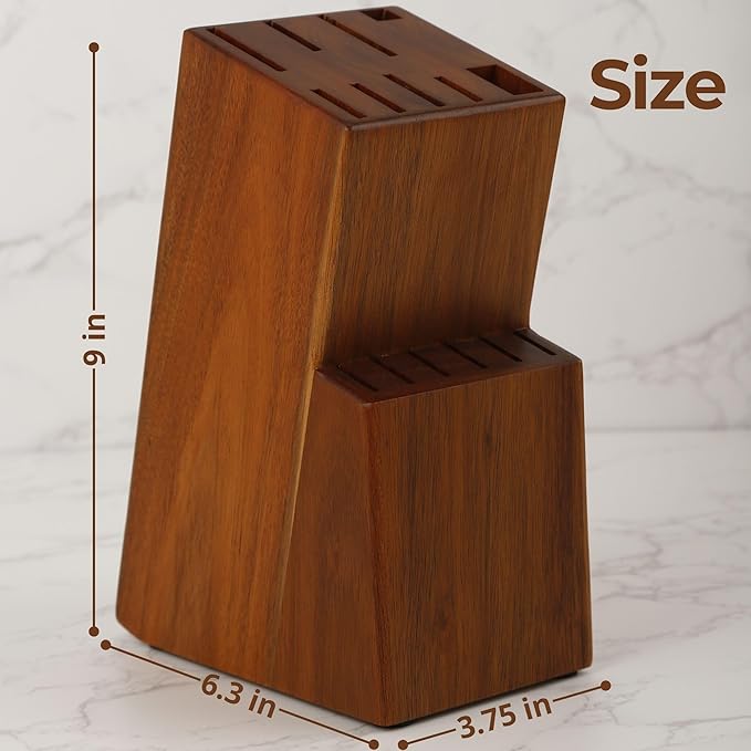Kitchen knife holder elegant & sturdy (15 slots). Universal knife block with slots for knives, scissor and sharpenner. Knife Block without Knives. Kitchen knife holders for counter top. (Acacia)