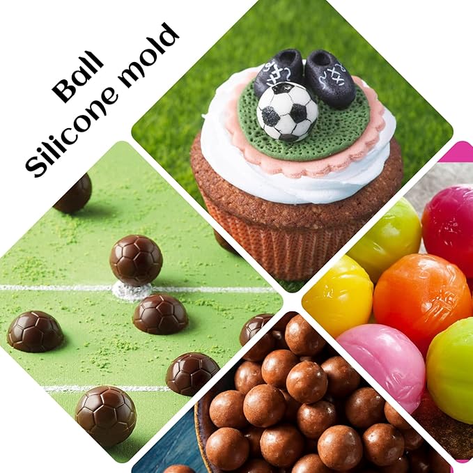 2 PCS Gummy Balls Candy Molds,Soccer Basketball Rugby Silicone Molds,188 Cavity Mini Silicone Mold for Chocolate, Fondant, Candy, Biscuits, Cookie, Jelly and Dog Training Commands Concept
