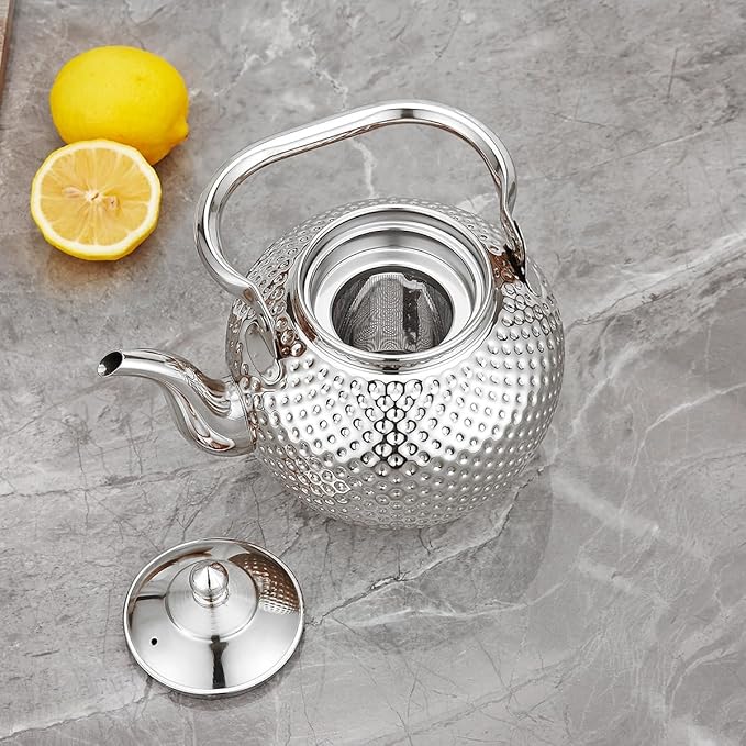 SANQIAHOME 1500ml teapot with Infuser stainless steel Water Boilers lifting handle Tea Maker Water Kettle for Induction/Gas silver