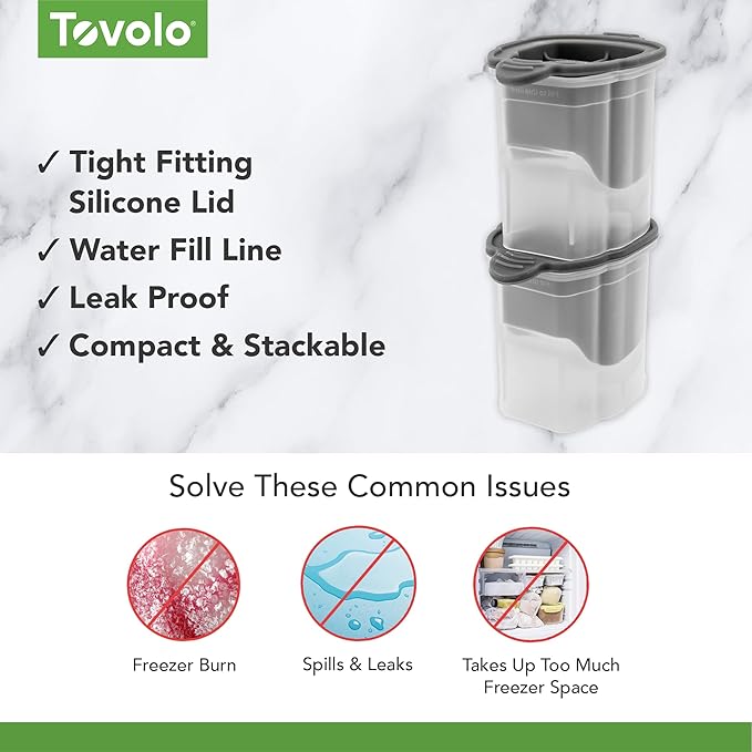 Tovolo Ice Cubes Mold Pack of 2 Large Craft Ice Molds for Whiskey Bourbon Cocktails, Easy Fill No Leak Silicone Ice Molds Gift for Him Stackable Dishwasher Safe BPA Free Heart Ice