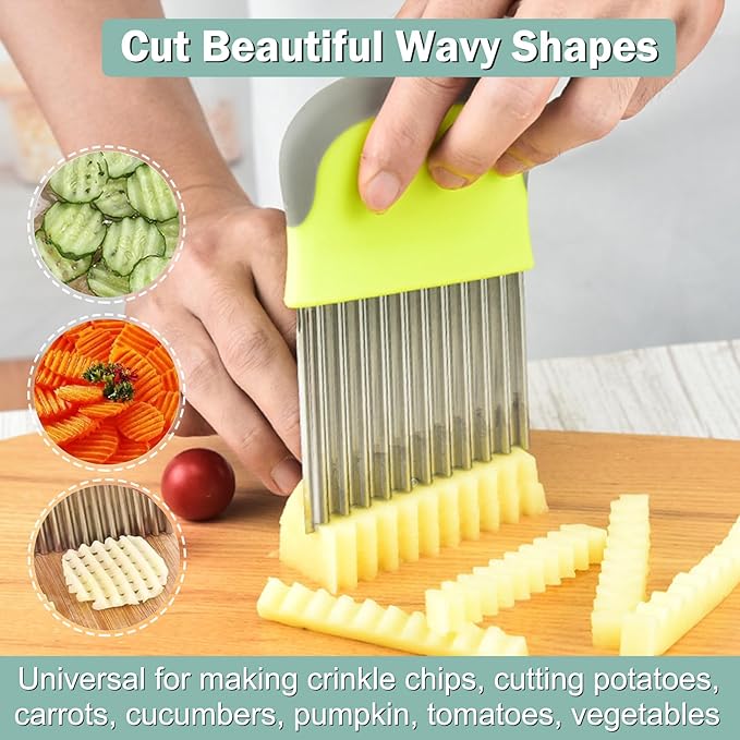 FANTEXY Crinkle Cutter for Veggies Potato Cutter for Fries, Stainless Steel Blade, Potato Slicer French Fry Crinkle Cutter, Crinkle Chopper Wavy Cutting Tool for Potatoes Carrots Cucumbers