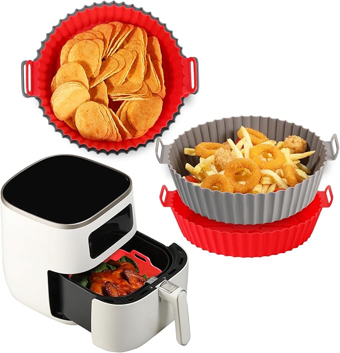 Air Fryer Silicone Liners, Pot 4 Pcs Reusable Non-Stick Air Fryer Basket Bowl Fit 3-5QT Air fryer Baking Replacement of Flammable Parchment Paper(Round, 6.5 Inch)