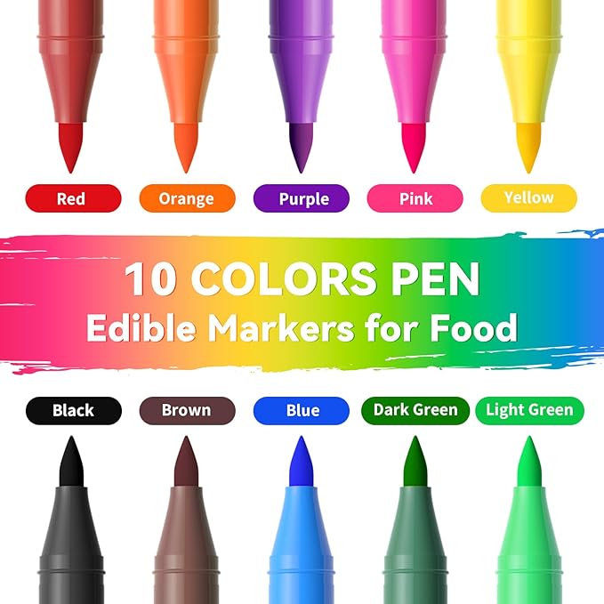 Jewem Edible Markers for Cookie Decorating,10Pcs Ultra Fine Tip(0.5mm) Food Coloring Pens, Upgrade Double Side Food Grade Pens for Decorating Fondant Cakes, Easter Eggs, Frosting, Macaron,Halloween and Christmas Gifts
