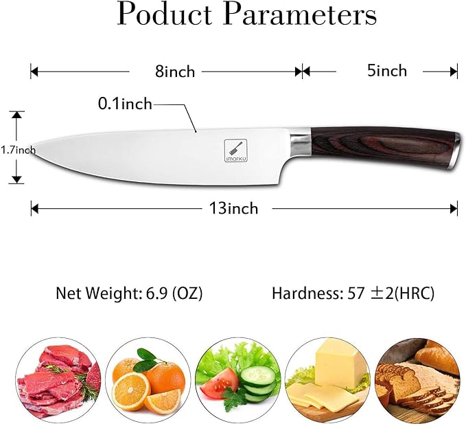 imarku Chef Knife 8 inch, High-Carbon Stainless Steel Pro Kitchen Knife with Ergonomic Handle and Gift Box, Chef's Knives for Professional Use, Gifts for Men and Women