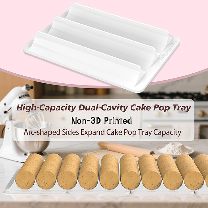Cake Pop Cutter and Pusher with Tray - Circle Cake Pop Mold Set | Non-3D Printed ABS Injection Molded | 1.75" Size | High-Capacity Dual-Cavity Cake Pop Tray | Smooth & Easy-Clean Surface (Cake Tray)